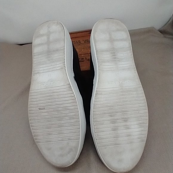 J/SLIDES NYC BLACK LEATHER SLIP ON SNEAKERS SIZE 9.5 - Picture 6 of 11